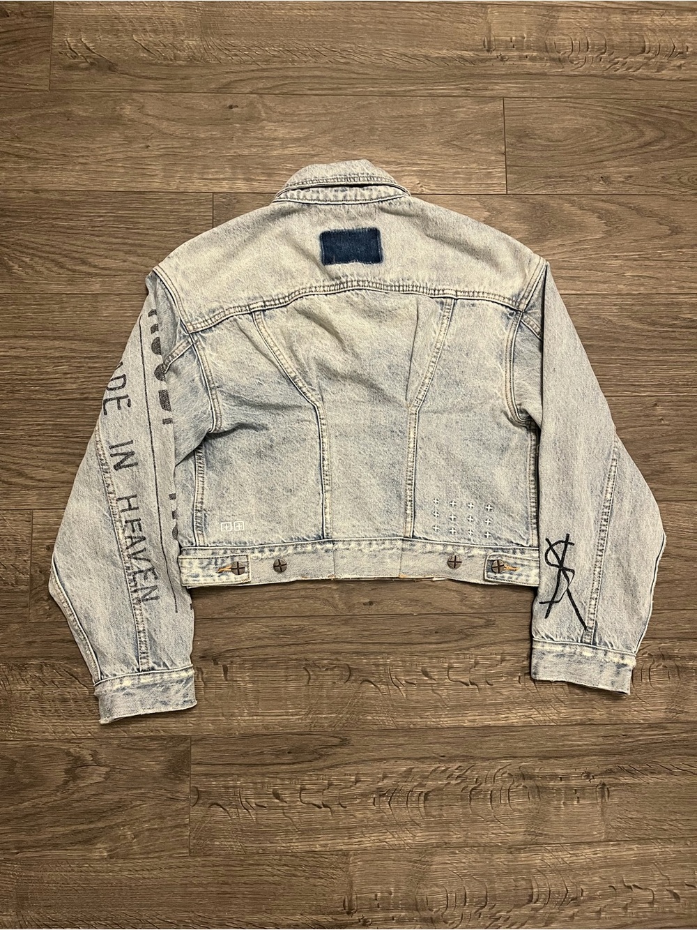 Ksubi Light Wash Denim Jacket with Sleeve Graphic image 5